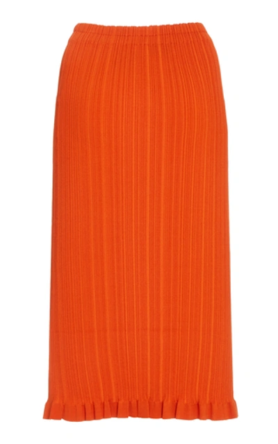 Shop Acne Studios Kora Ribbed Cotton-blend Knee-length Skirt In Red