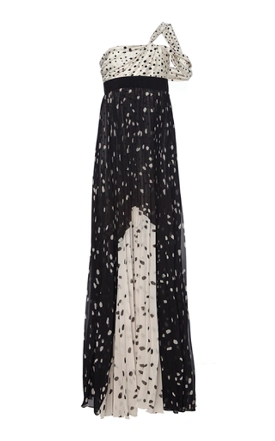 Shop Silvia Tcherassi Salgar Polka-dot Satin-paneled Silk-chiffon Maxi Dres In Black/white