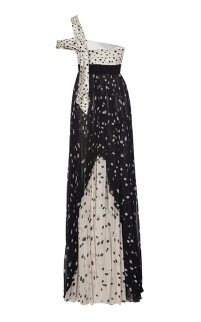 Shop Silvia Tcherassi Salgar Polka-dot Satin-paneled Silk-chiffon Maxi Dres In Black/white