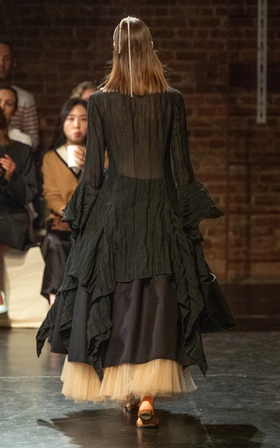 Shop Khaite Meryl Pleated Cotton Skirt In Black