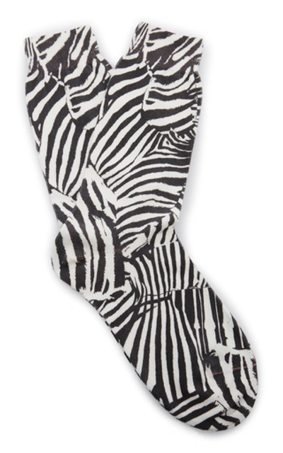 Shop Missoni Zebra-print Crochet-knit Cashmere Socks In Black/white