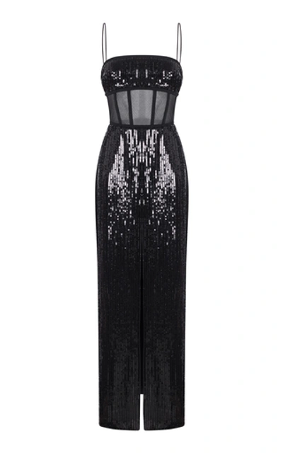 Shop Rasario Sequined Tulle Corset Gown In Black