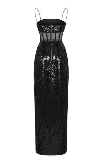 Shop Rasario Sequined Tulle Corset Gown In Black