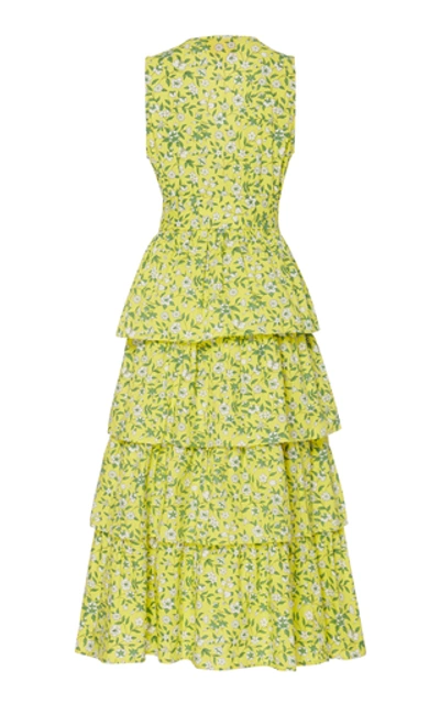 Shop Banjanan Eliza Ruffled Cotton Midi Dress In Yellow