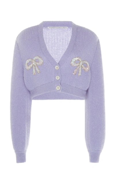 Shop Alessandra Rich Embellished Wool-blend Cardigan In Purple