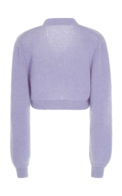 Shop Alessandra Rich Embellished Wool-blend Cardigan In Purple