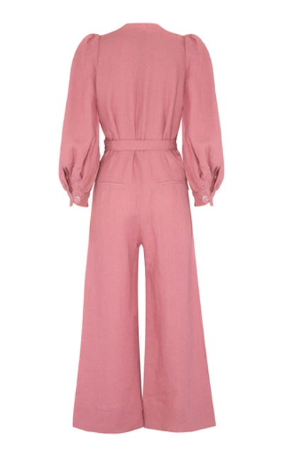 Shop Anna Mason Jane Linen Tie Jumpsuit In Pink