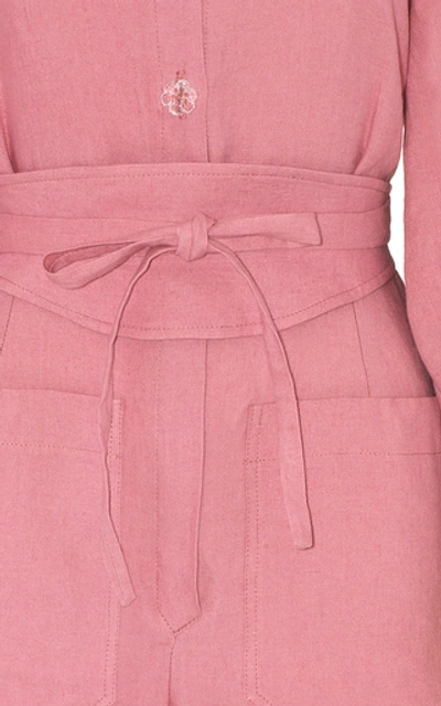 Shop Anna Mason Jane Linen Tie Jumpsuit In Pink