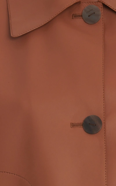 Shop Loewe Cropped Leather Jacket In Brown