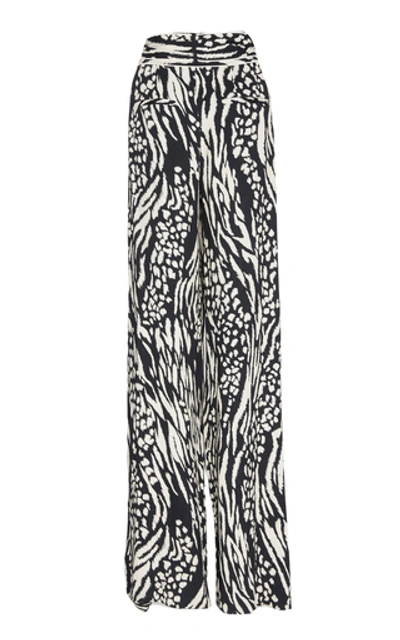 Shop Veronica Beard Curtis Printed Wide-leg Pajama Pants In Black