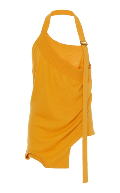 Shop Monse Upside Down Draped Wool Halter Top In Yellow