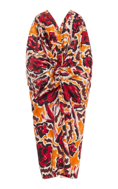 Shop Marni Printed Gathered Cotton Midi Dress