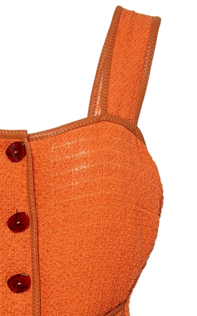 Shop Nanushka Rita Tie-detailed Frayed Cotton-blend Midi Dress In Orange