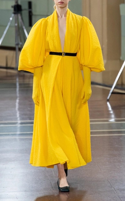 Shop Emilia Wickstead Puffed-sleeve Cotton-blend Dress In Yellow