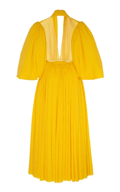Shop Emilia Wickstead Puffed-sleeve Cotton-blend Dress In Yellow