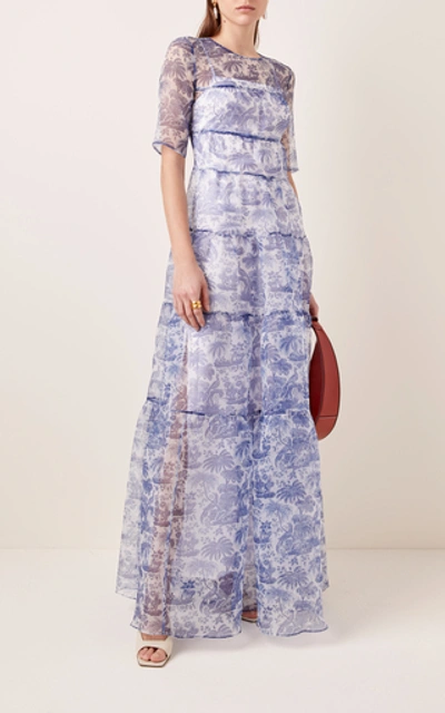 Shop Staud Hyacinth Crepe-organza Dress In Print