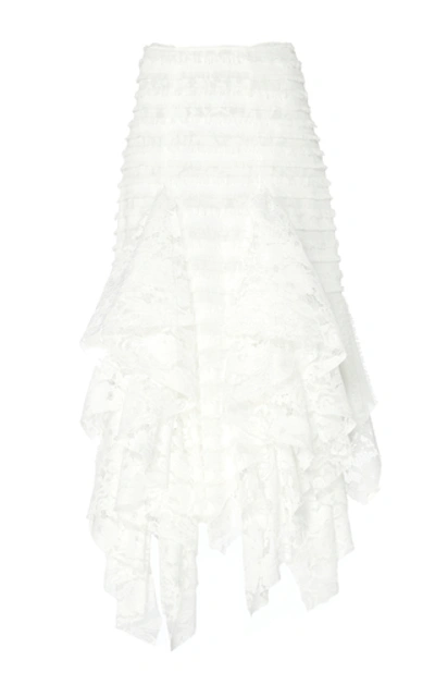 Shop Anais Jourden Ruffle-trimmed Fringed Lace Lace Midi Skirt In White
