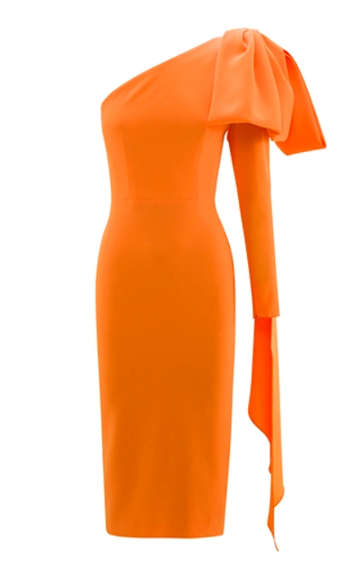 Shop Alex Perry Wade Bow-accented Crepe Midi Dress In Orange