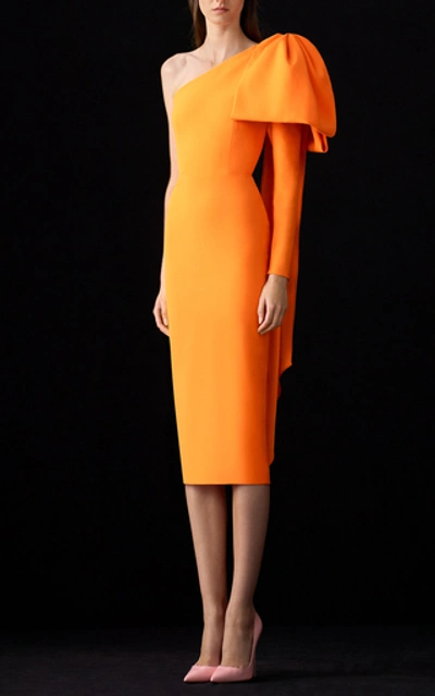 Shop Alex Perry Wade Bow-accented Crepe Midi Dress In Orange