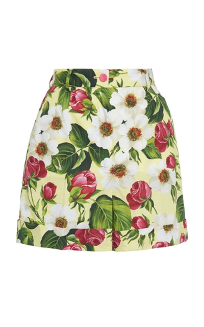 Shop Dolce & Gabbana Floral-print High-rise Cotton Shorts