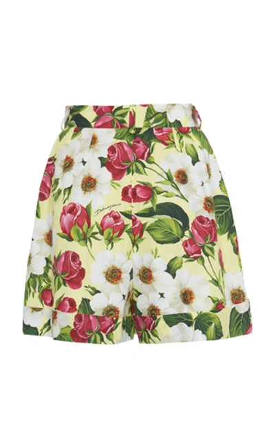 Shop Dolce & Gabbana Floral-print High-rise Cotton Shorts