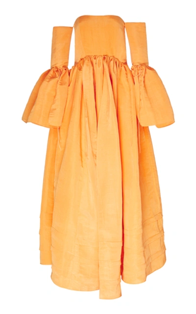 Shop Rosie Assoulin Women's Ruffled Off-the-shoulder Silk-blend Gown In Orange