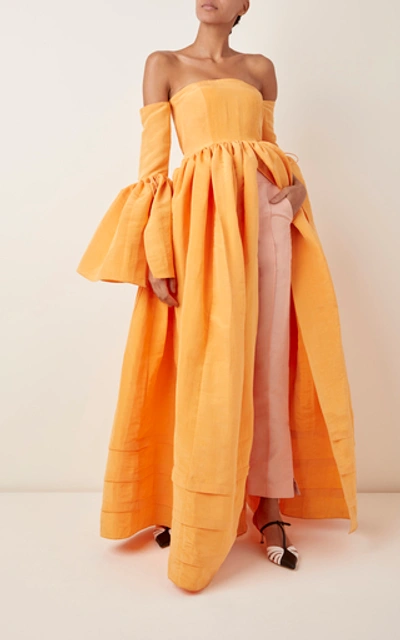 Shop Rosie Assoulin Women's Ruffled Off-the-shoulder Silk-blend Gown In Orange