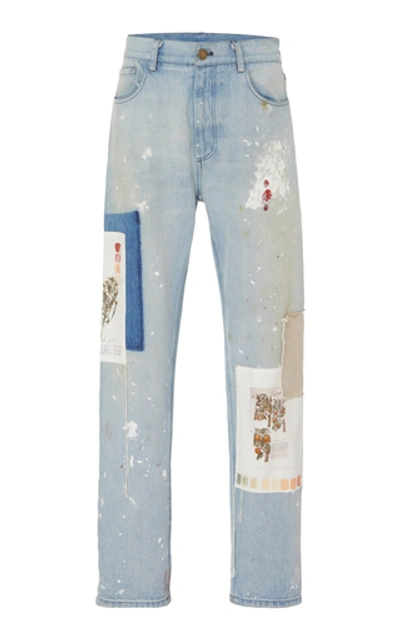 Shop Monse Patchwork Distressed Straight-leg Jeans In Light Wash