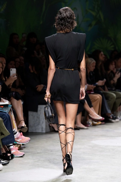 Shop Versace Ruched Sleeve Crepe Dress In Black