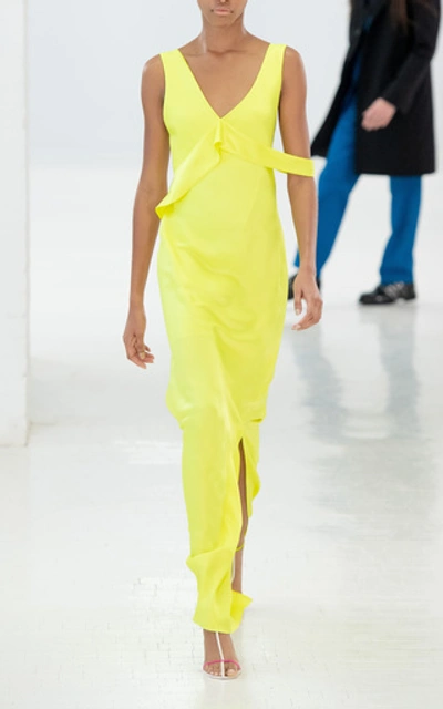Shop Helmut Lang Sash-detailed Duchess Satin Dress In Yellow