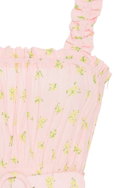 Shop Faithfull The Brand Belted Ruffled Floral-print Crepe Mini Dress In Pink