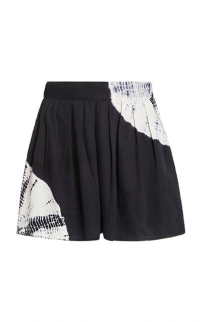 Shop Anaak Annex Tie-dye Pleated Sateen Shorts In Black