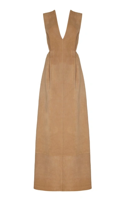 Shop Albus Lumen V-neck Suede Dress In Brown