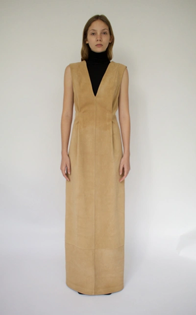 Shop Albus Lumen V-neck Suede Dress In Brown