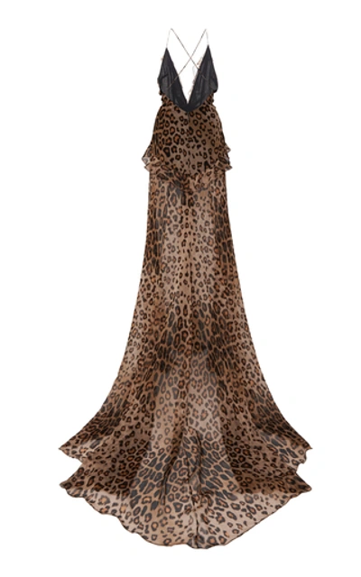 Shop Etro Printed Ruffled Silk Maxi Dress In Brown