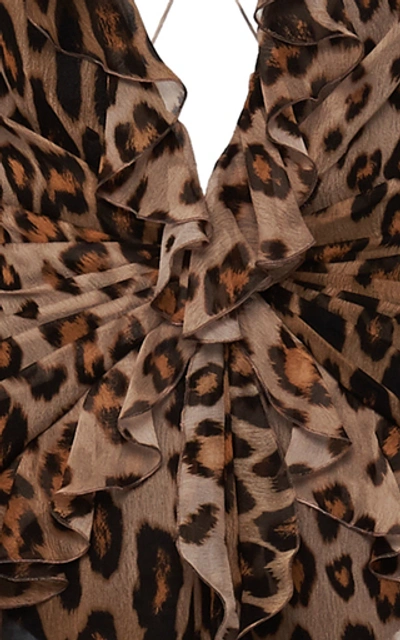 Shop Etro Printed Ruffled Silk Maxi Dress In Brown