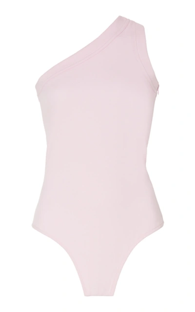 Shop Brandon Maxwell One-shoulder Piqué Cotton-blend Bodysuit In Pink