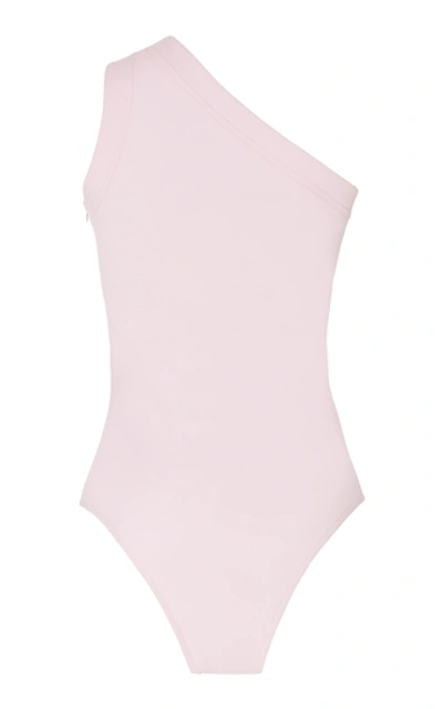 Shop Brandon Maxwell One-shoulder Piqué Cotton-blend Bodysuit In Pink