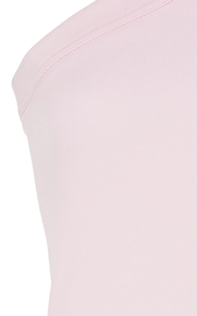 Shop Brandon Maxwell One-shoulder Piqué Cotton-blend Bodysuit In Pink