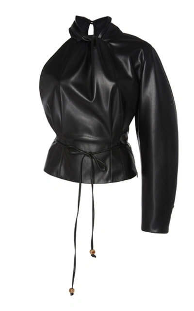 Shop Nanushka Elodia One-shoulder Faux Leather Top In Black