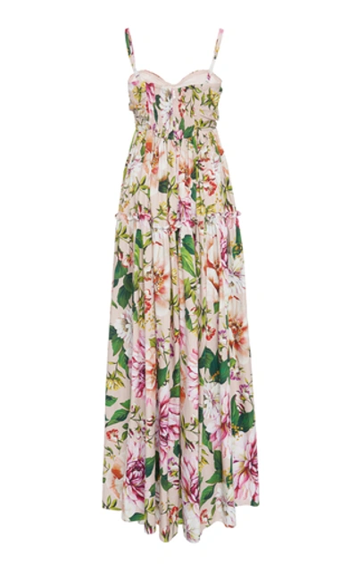 Shop Dolce & Gabbana Floral-print Tiered Cotton Maxi Dress