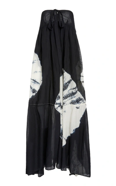 Shop Anaak Raj Tye-dye Cotton Halterneck Maxi Dress In Black