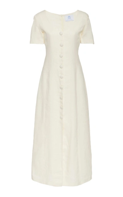 Shop Rebecca De Ravenel Lots Of Love Button-front Linen Midi Dress In White