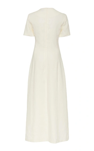 Shop Rebecca De Ravenel Lots Of Love Button-front Linen Midi Dress In White