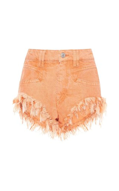 Shop Isabel Marant Eneida Frayed Denim Mini Shorts In Orange
