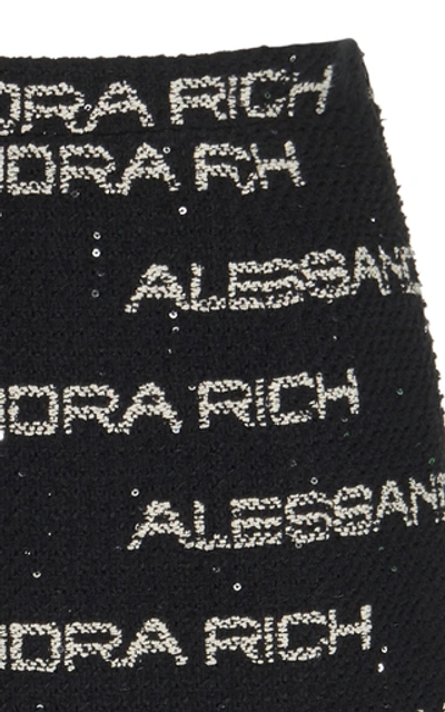 Shop Alessandra Rich Printed Cotton-tweed Midi Skirt In Black