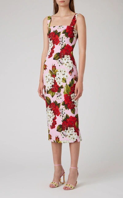 Shop Dolce & Gabbana Floral-print Stretch-crepe Midi Dress