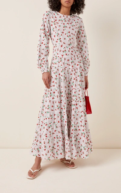 Shop Rixo London Pip Tiered Printed Cotton Maxi Dress In Floral