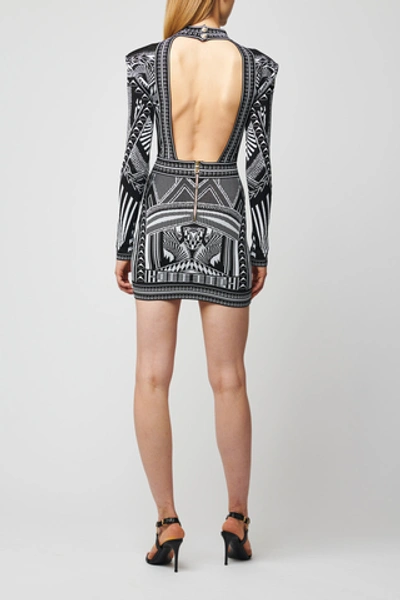 Shop Balmain Embroidered Open-back Mockneck Dress In Black/white