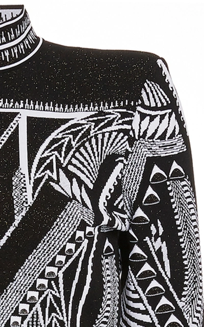 Shop Balmain Embroidered Open-back Mockneck Dress In Black/white